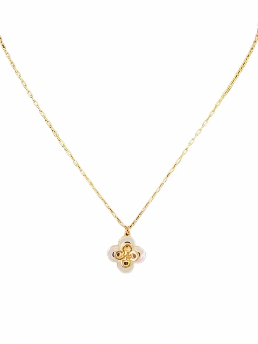 TORY BURCH • Mother-Of-Pearl Kira Clover Logo Pendant Necklace